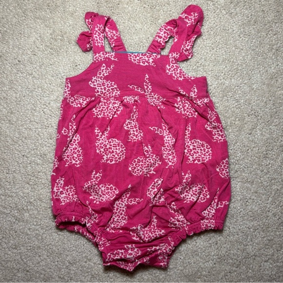 Posh Peanut Pink & white leopard bunnies bubble romper - size 3-6m - Picture 1 of 8